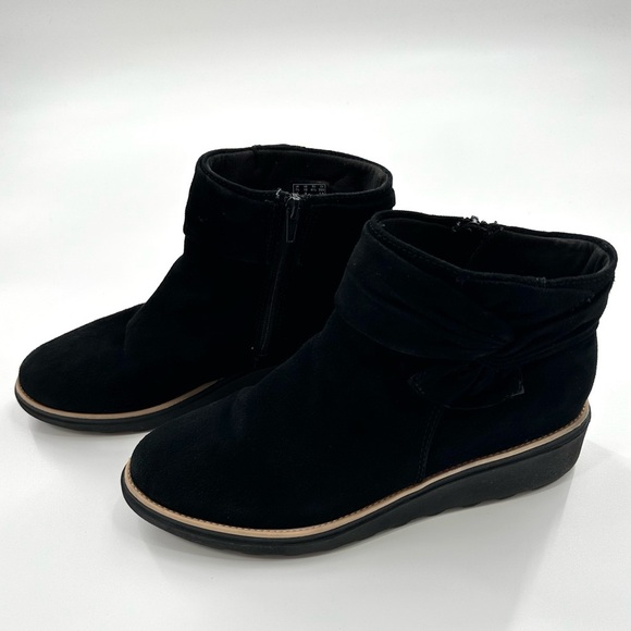 Clarks Collection Black Sharon Salon Suede Chelsea Ankle Boots - Picture 1 of 9